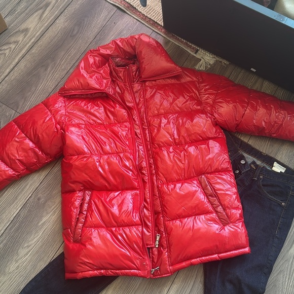 INC men's M medium "Chili Red" double 2x zip oversized shiny padded puffer coat - Picture 3 of 9